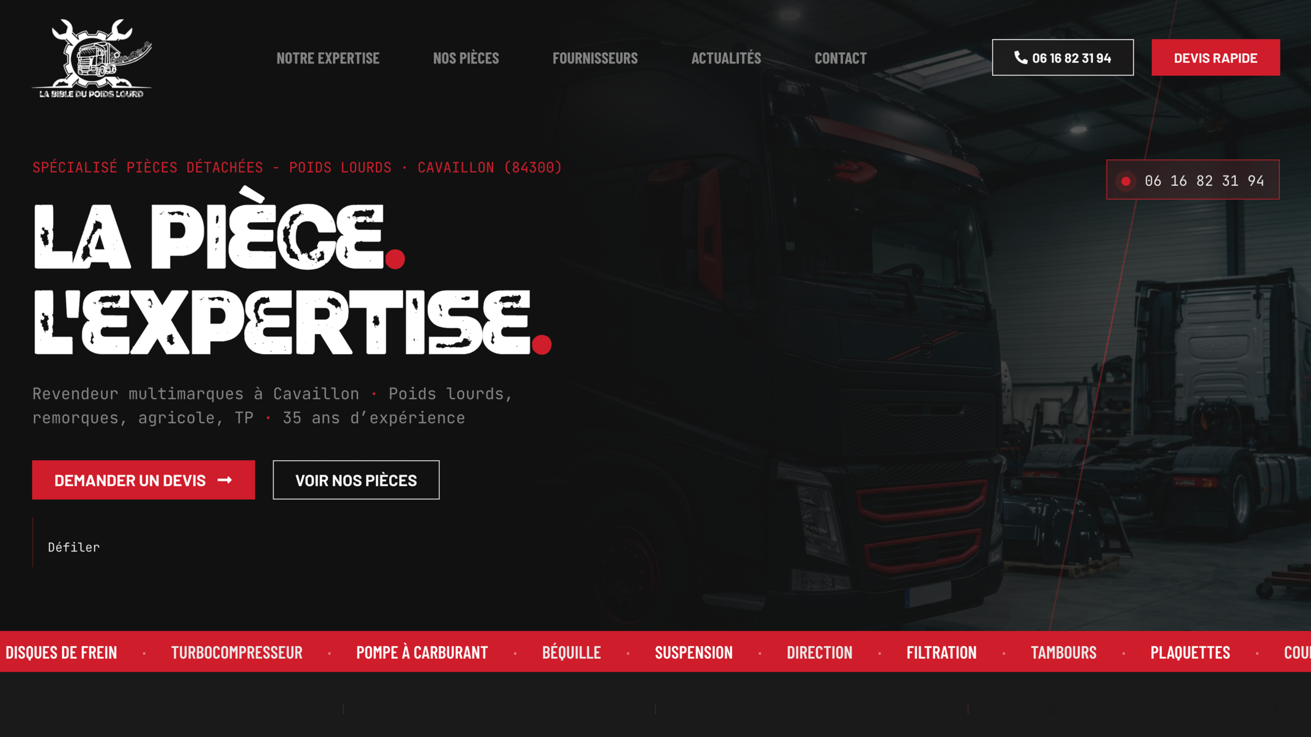 JC Pièces Poids Lourds Hero Section - Page Accueil